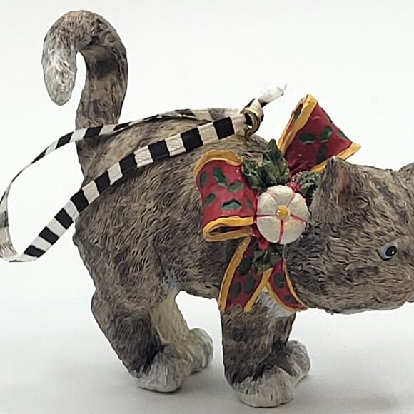 Kitty Cat Blue Eyes Gray Tabby Christmas Holiday Tree Ornament Resin ME Ink - Picture 2 of 9